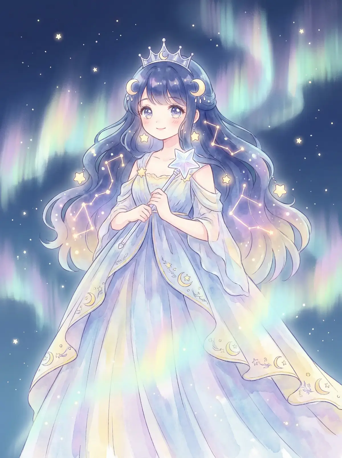 萝莉岛 - 星辰公主希尔角色设定图，手持星光权杖